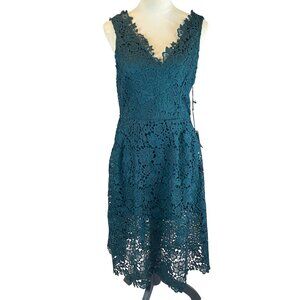 NWT ASTR THE LABEL Teal Lace Overlay Midi Dress Women's Size Large